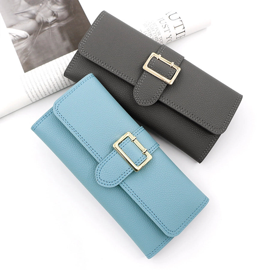 women's solid color pu leather buckle wallets