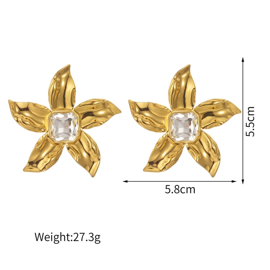 1 Piece Exaggerated Geometric Coral Flower Plating Inlay 304 Stainless Steel Pearl 18K Gold Plated Ear Studs