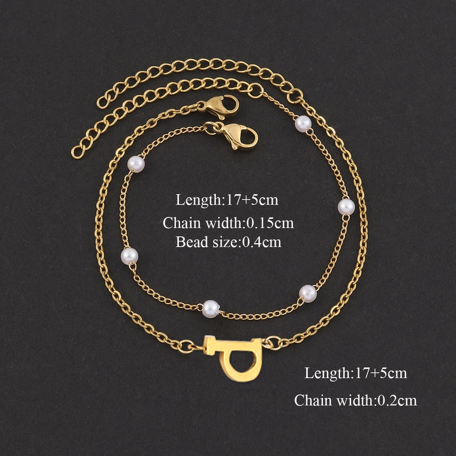 Elegant Simple Style Classic Style Letter 201 Stainless Steel 304 Stainless Steel Artificial Pearl Bracelets In Bulk