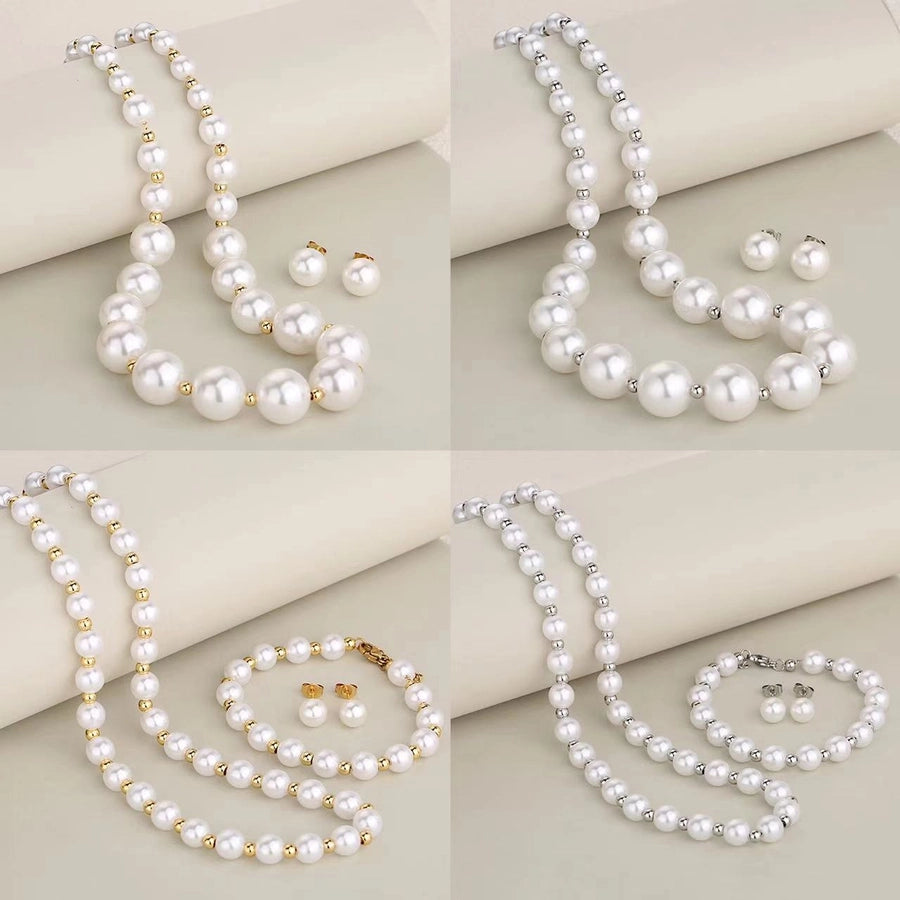 Jewelry Elegant Round 304 Stainless Steel Pearl Inlay Jewelry Set