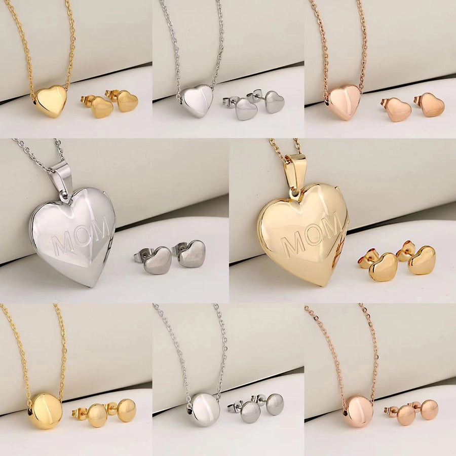 Jewelry Cute Sweet Round Letter Heart Shape 304 Stainless Steel Jewelry Set