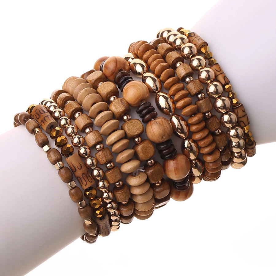 Retro Classic Style Round Square CCB Wood Glass Beaded Chain Beaded Bracelets