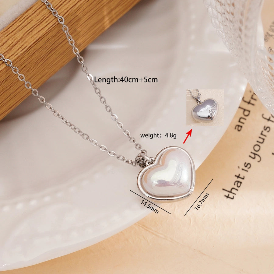 Jewelry IG Style Heart Shape 304 Stainless Steel Copper Rhinestones Pearl Inlay Pendant Necklace