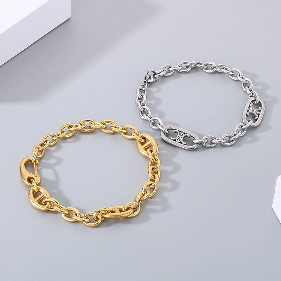 Simple Style Geometric 304 Stainless Steel 18K Gold Plated cable chain Bracelets In Bulk