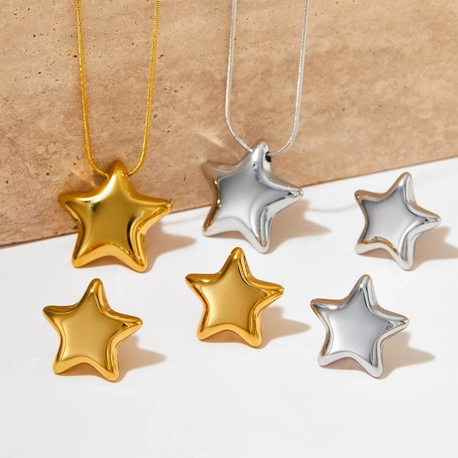 304 Stainless Steel 16K Gold Plated White Gold Plated Gold Plated Simple Style Classic Style Polishing Plating Star Earrings Necklace