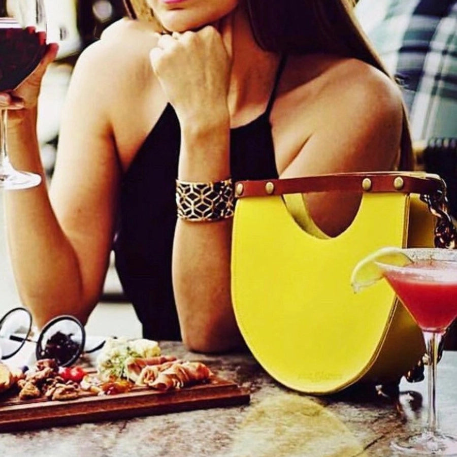 Yellow Red Green PU Geometric Saddle Shape Clutches