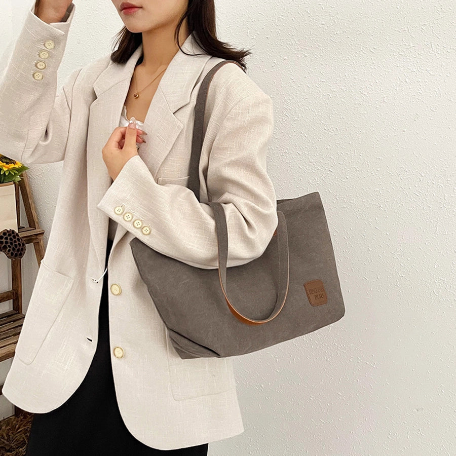 Women's Canvas Color Block Streetwear Square Zipper Shoulder Bag