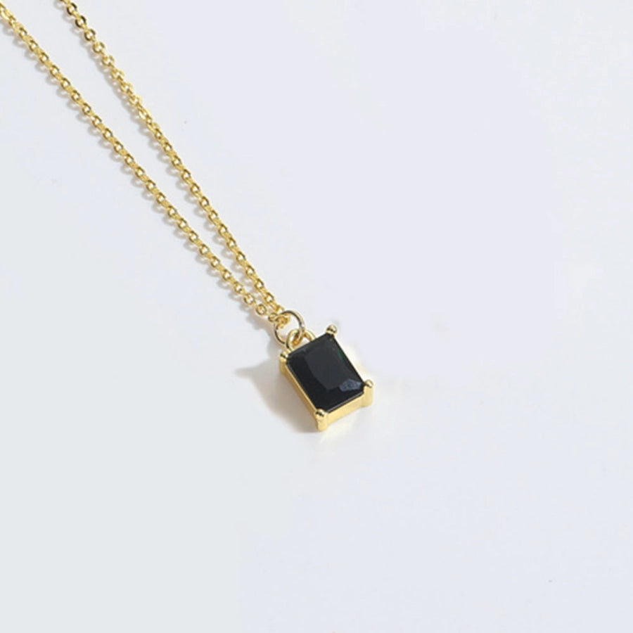 Copper 14K Gold Plated Inlay Geometric Zircon Pendant Necklace