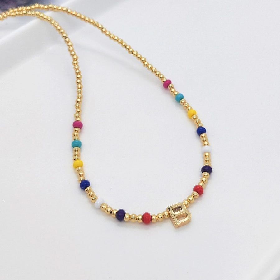 ig style simple style letter glass copper beaded knitting plating 18k gold plated necklace