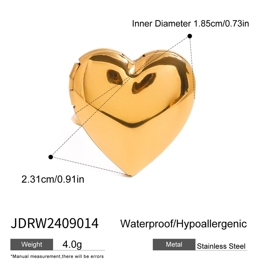 Jewelry Simple Style Heart Shape 304 Stainless Steel 18K Gold Plated Plating Open Rings