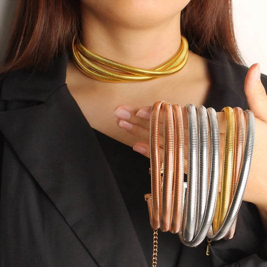 Jewelry Simple Style Oversized Commute Stripe 304 Stainless Steel 18K Gold Plated Choker