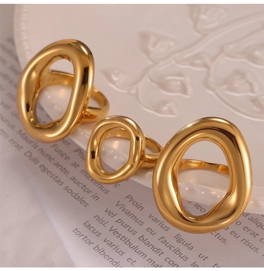 Jewelry IG Style Simple Style Korean Style Oval 304 Stainless Steel 18K Gold Plated Hollow Out Rings