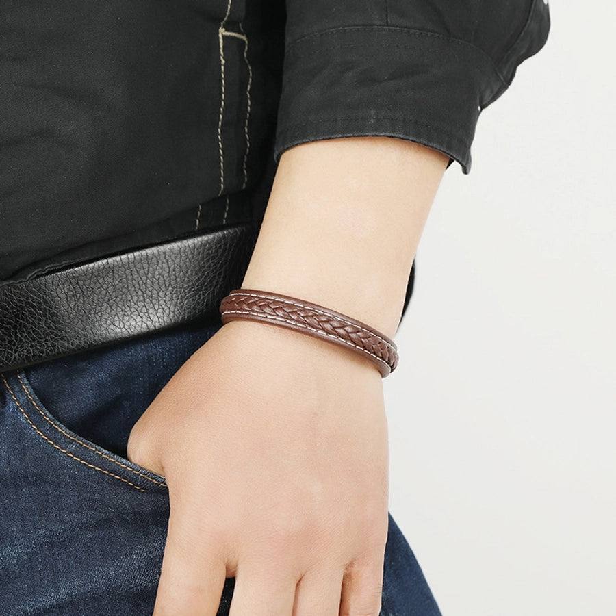 new brown casual simple braided leather bracelet