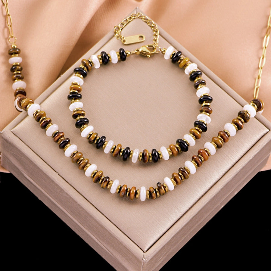 Jewelry Vintage Style Classic Style Geometric natural stone Tiger Eye Titanium Steel Plating Bracelets Necklace Jewelry Set