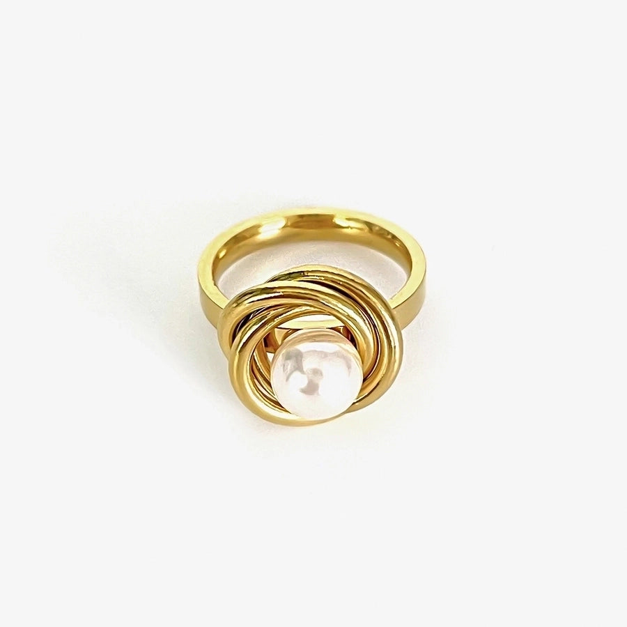 Jewelry Classic Style Commute Solid Color 304 Stainless Steel Shell Shell pearls 18K Gold Plated Inlay Open Rings