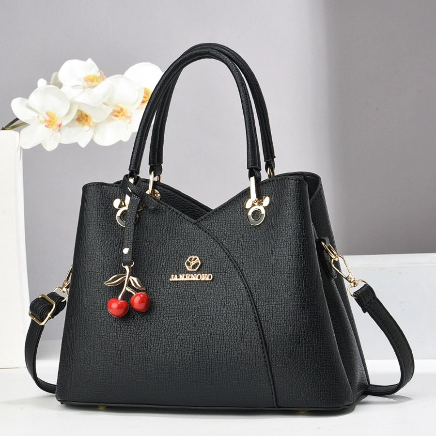 Women's Medium PU Cherry Elegant Streetwear Sewing Thread Square Zipper Handbag