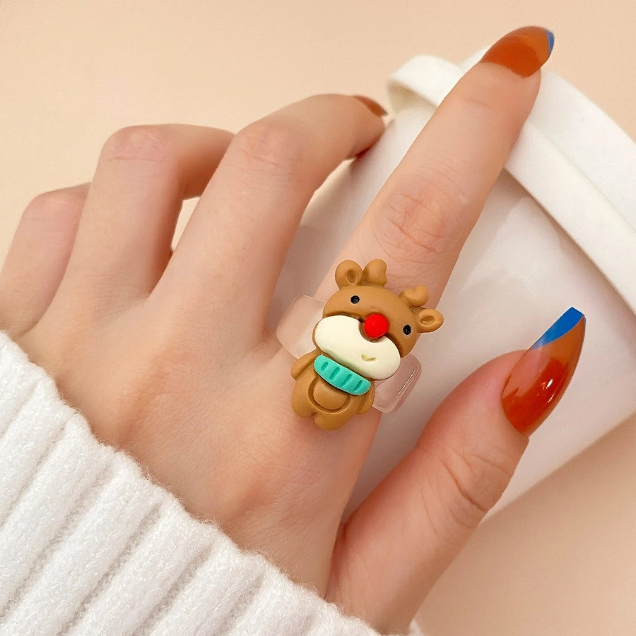 Christmas personalized cute cartoon ring Santa Claus elk snowman resin ring versatile accessories female