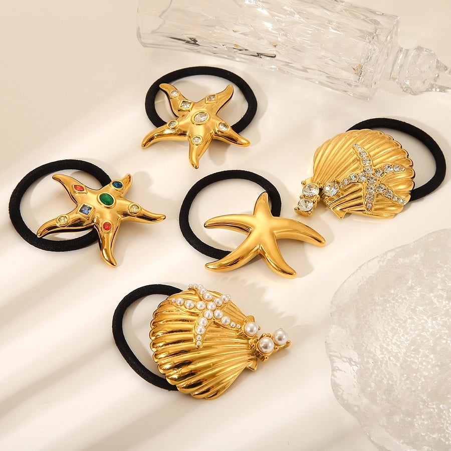 IG Style Marine Style Classic Style Women's Starfish Shell 304 Stainless Steel Titanium Steel Rhinestones Hair Tie