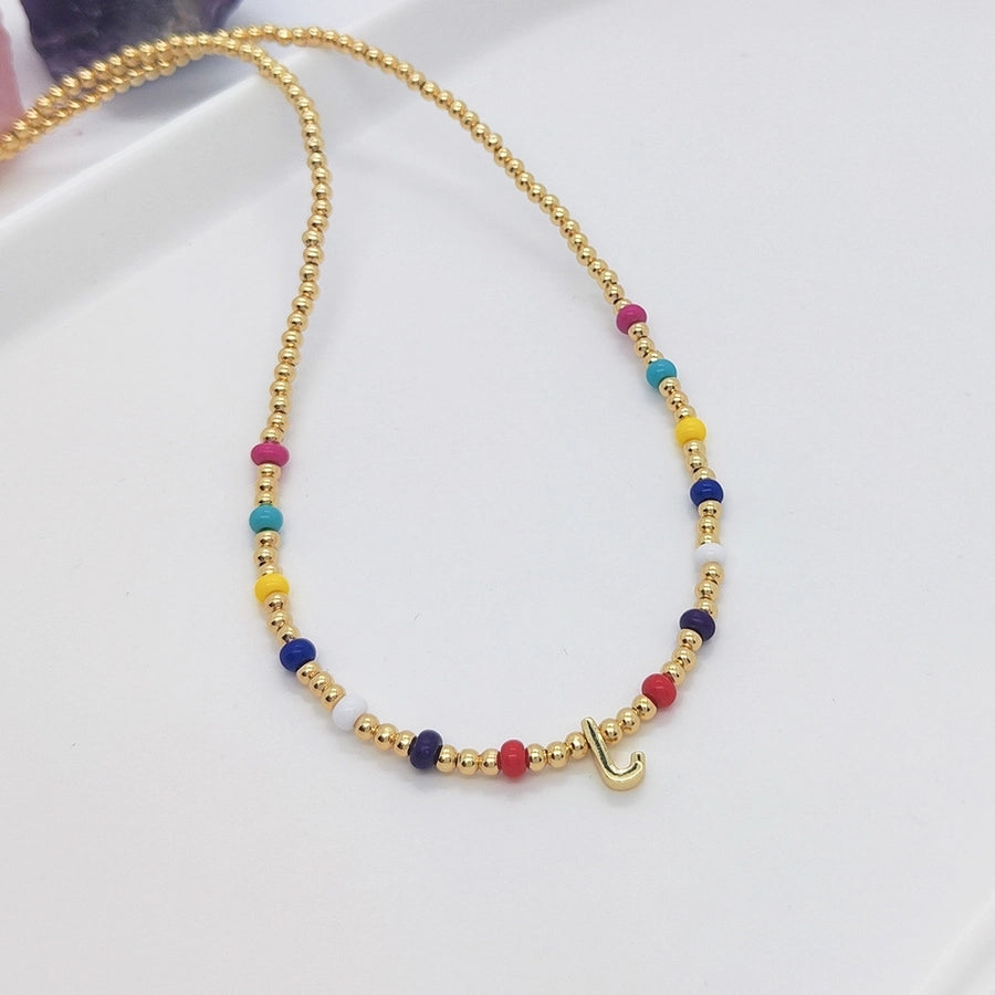 ig style simple style letter glass copper beaded knitting plating 18k gold plated necklace