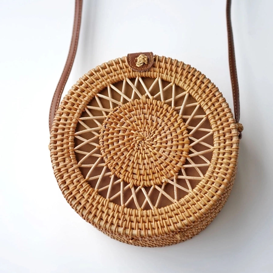 Women'S Straw Solid Color Ethnic Style Round Square Hook Loop Straw Bag