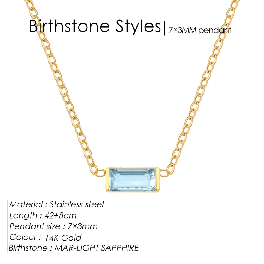 Jewelry Retro Classic Style Square 304 Stainless Steel Birthstone Zircon Pendant Necklace