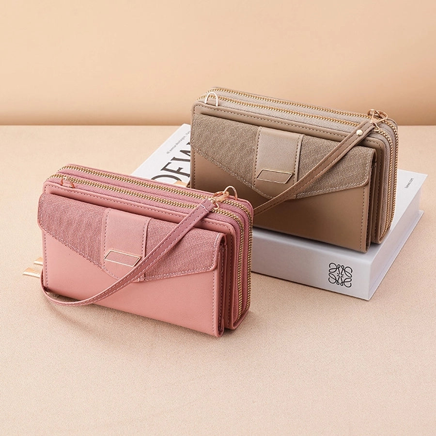 women's pu leather color block elegant classic style square buckle crossbody bag