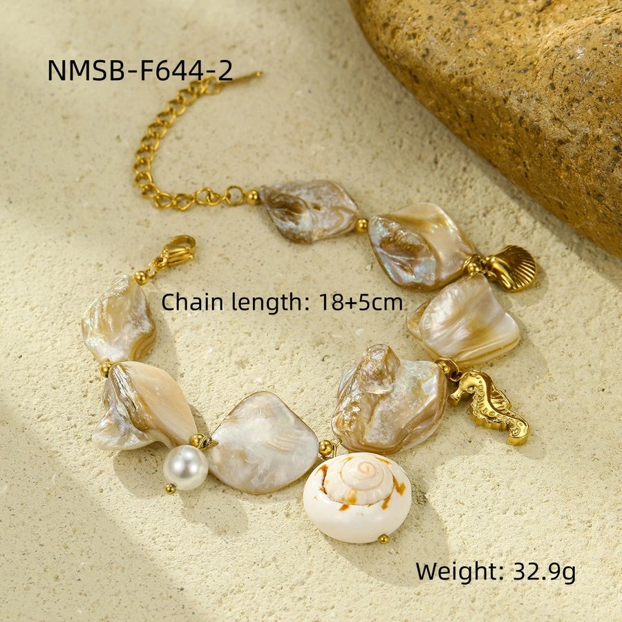 Vacation Shell 18K Gold Plated 304 Stainless Steel Shell  Beaded Bracelets