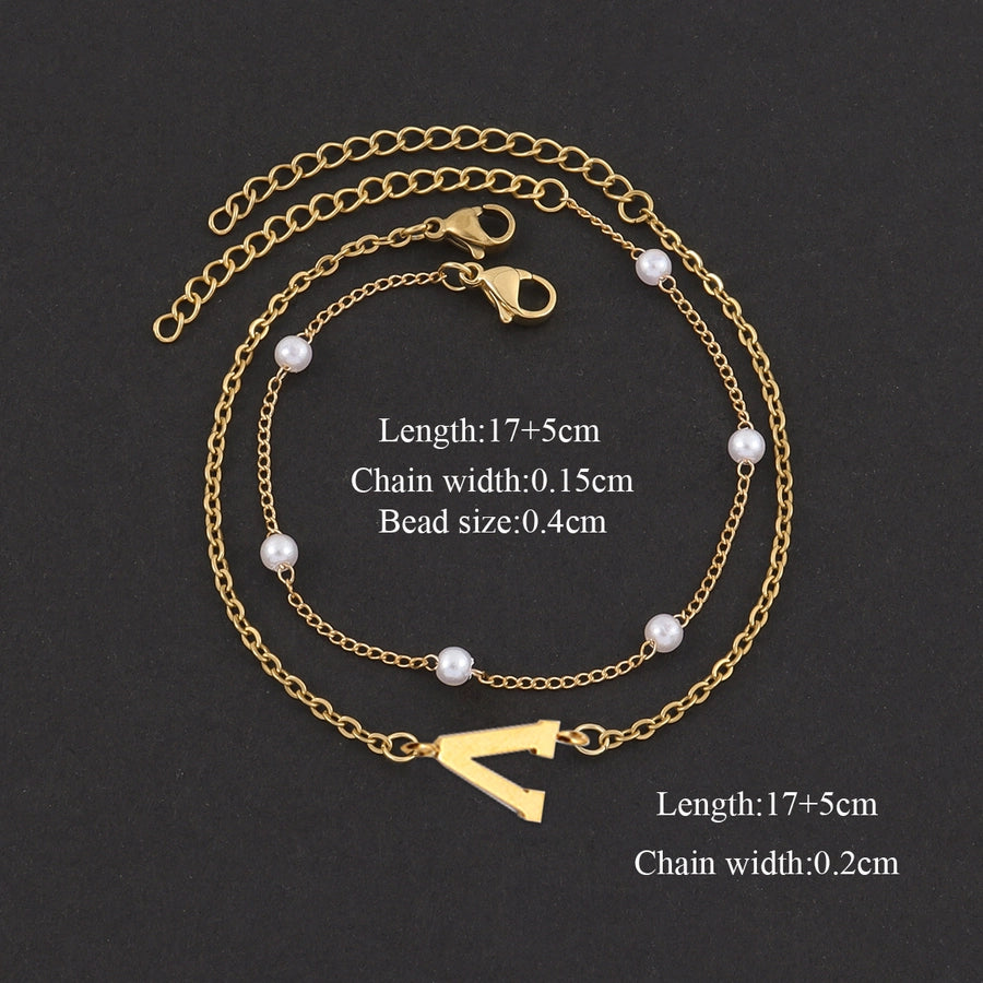 Elegant Simple Style Classic Style Letter 201 Stainless Steel 304 Stainless Steel Artificial Pearl Bracelets In Bulk