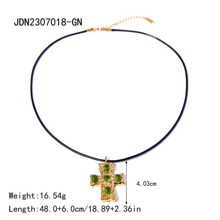 316 Stainless Steel  18K Gold Plated IG Style Modern Style Classic Style Inlay Cross Rhinestones Pendant Necklace