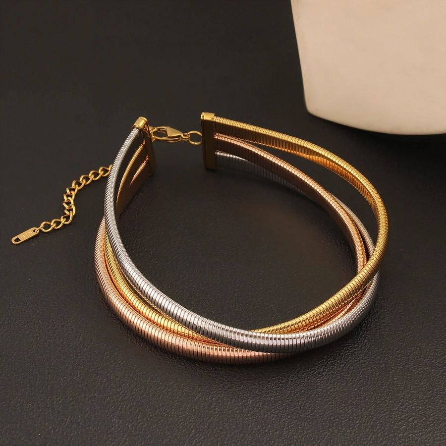 Jewelry Simple Style Oversized Commute Stripe 304 Stainless Steel 18K Gold Plated Choker