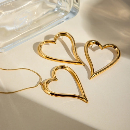 Jewelry IG Style Basic Classic Style Heart Shape 304 Stainless Steel 18K Gold Plated Plating Earrings Necklace