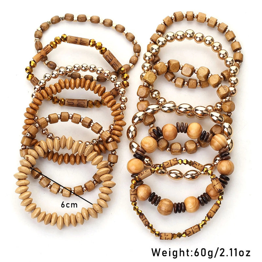 Retro Classic Style Round Square CCB Wood Glass Beaded Chain Beaded Bracelets