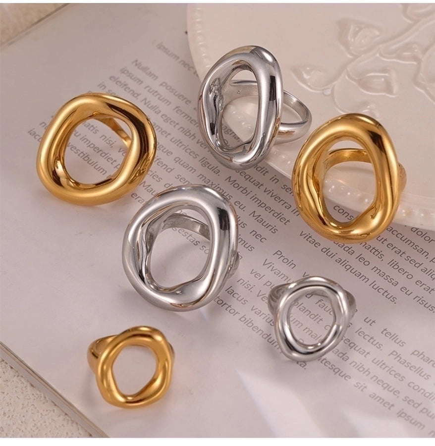 Jewelry IG Style Simple Style Korean Style Oval 304 Stainless Steel 18K Gold Plated Hollow Out Rings