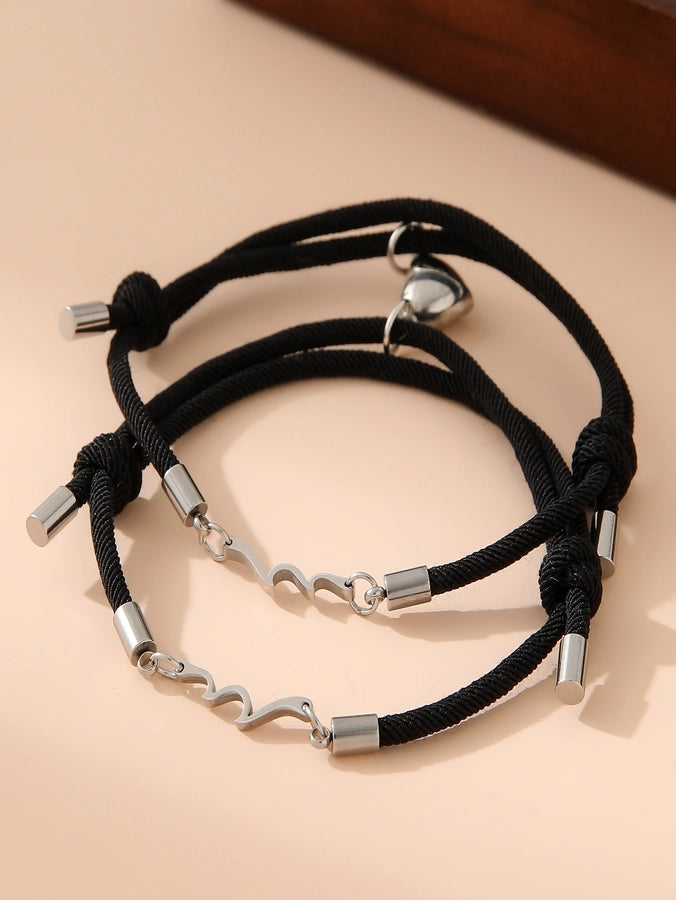 Simple Style Classic Style Heart Shape 304 Stainless Steel Alloy Polyester Woven Chain String Bracelets