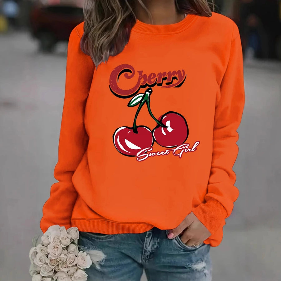 Hoodies & Sweatshirts Long Sleeve Printing Streetwear Cherry