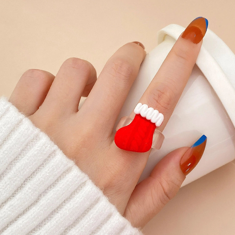 Christmas personalized cute cartoon ring Santa Claus elk snowman resin ring versatile accessories female