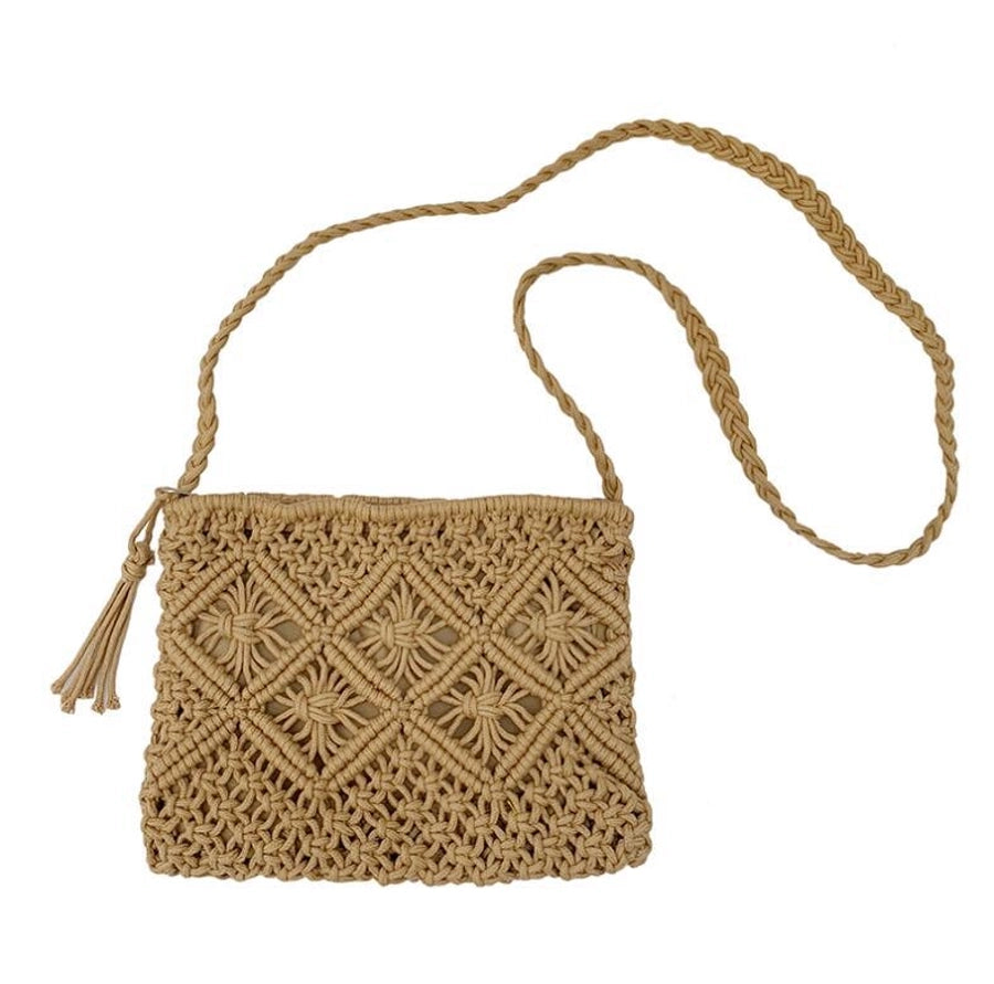 Women'S Small Straw Solid Color Beach Zipper Crossbody Bag