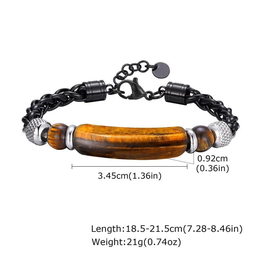 Simple Style Solid Color 304 Stainless Steel Agate Tiger Eye Beaded Chain Beaded Bracelets