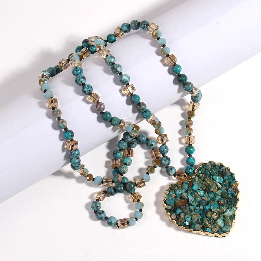 Bohemian Heart Shape Glass Stone  Sweater Chain In Bulk Natural stone necklace