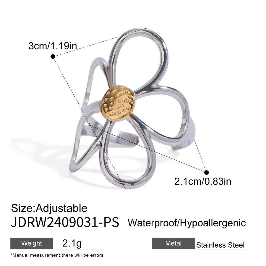 Jewelry Simple Style Classic Style Flower 304 Stainless Steel 18K Gold Plated Mixed Metal Open Rings