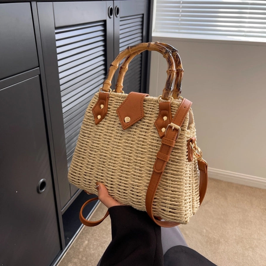 women's medium spring&summer straw vintage style handbag