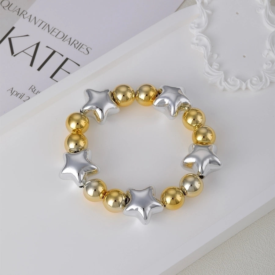 Simple Style Commute Pentagram Round Heart Shape 18K Gold Plated CCB  Beaded Bracelets