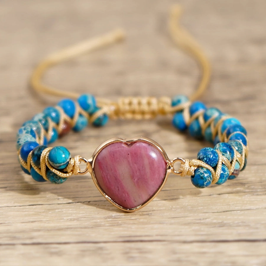 Retro Heart Shape natural stone rope  Drawstring Bracelets