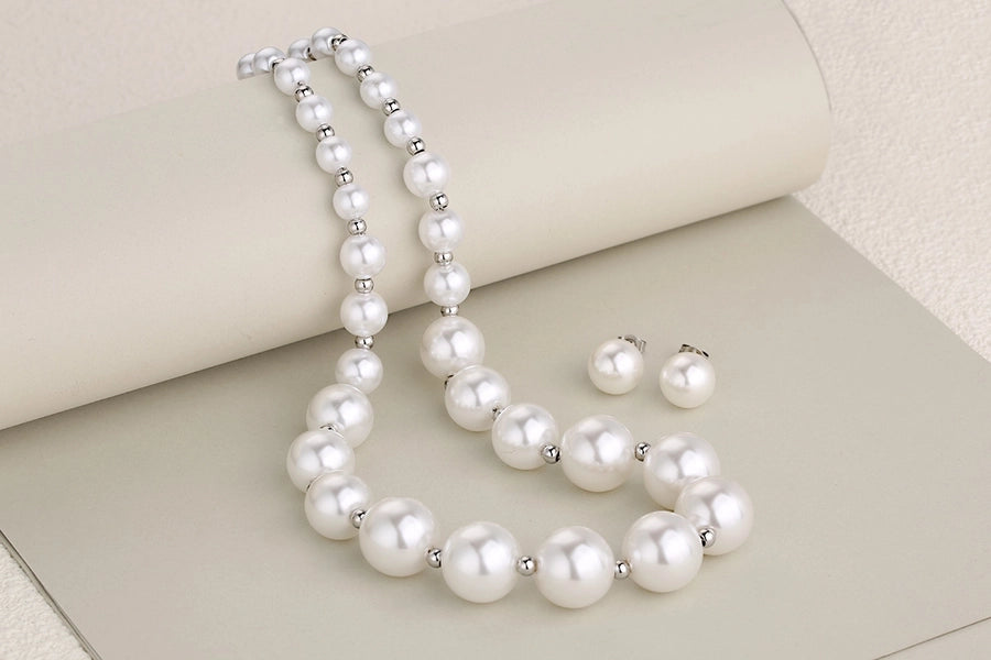 Jewelry Elegant Round 304 Stainless Steel Pearl Inlay Jewelry Set