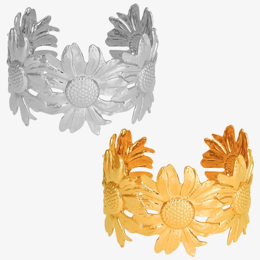 Exaggerated Solid Color Daisy 304 Stainless Steel 18K Gold Plated Bangle In Bulk Stainless Steel Bracelets