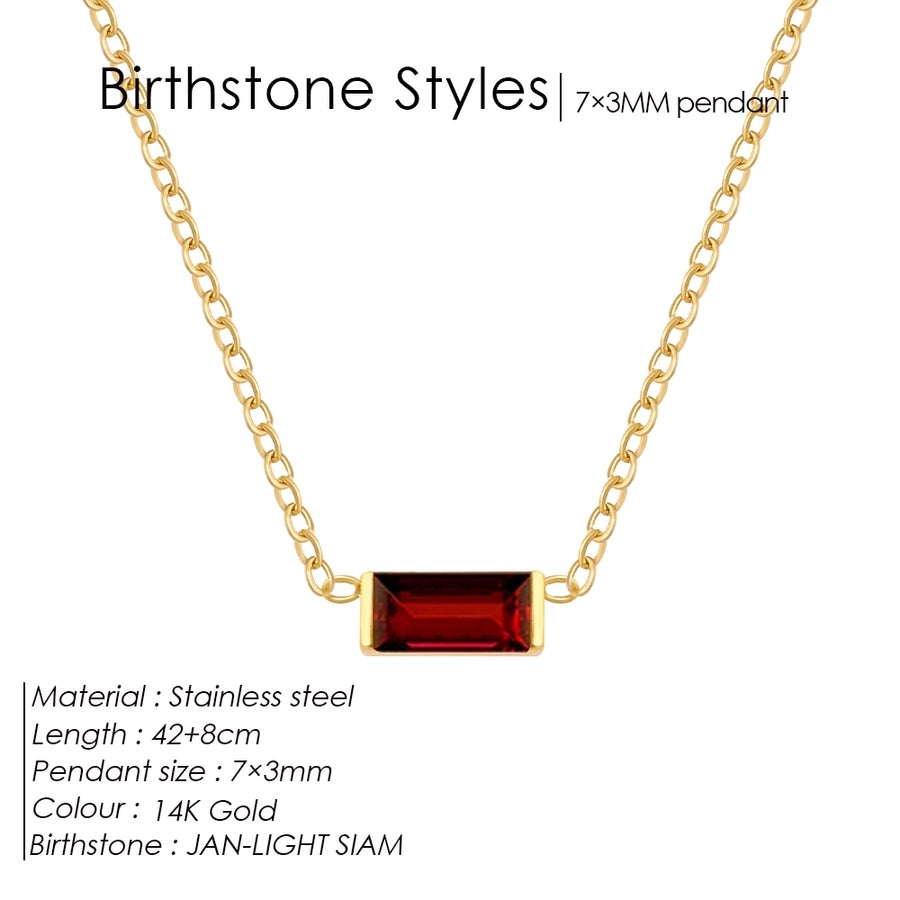 Jewelry Retro Classic Style Square 304 Stainless Steel Birthstone Zircon Pendant Necklace