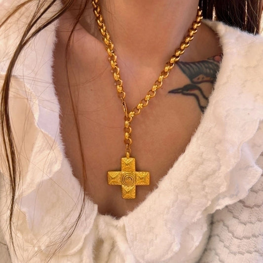 Jewelry Retro Cross Titanium Steel 18K Gold Plated Plating Pendant Necklace