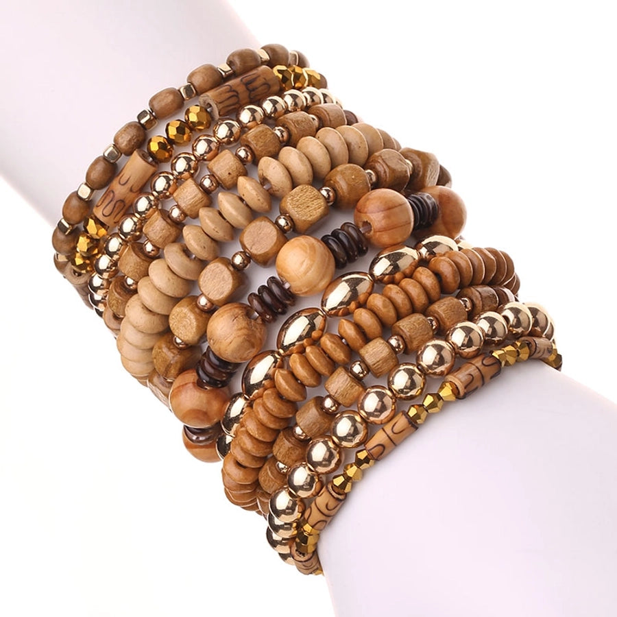 Retro Classic Style Round Square CCB Wood Glass Beaded Chain Beaded Bracelets