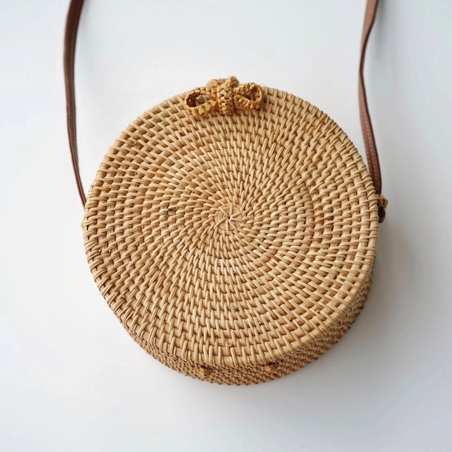 Women'S Straw Solid Color Ethnic Style Round Square Hook Loop Straw Bag