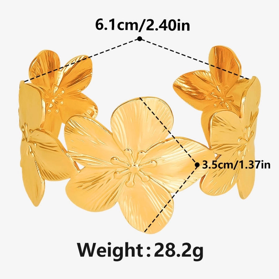 IG Style Flower 304 Stainless Steel 18K Gold Plated Bangle In Bulk Stainless Steel Bracelets